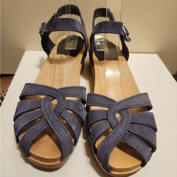 Swedish Hasbeens Blue Braided Leather Strappy Open Toe Clogs Sz.7/37 Ret. $269 - Picture 3 of 10
